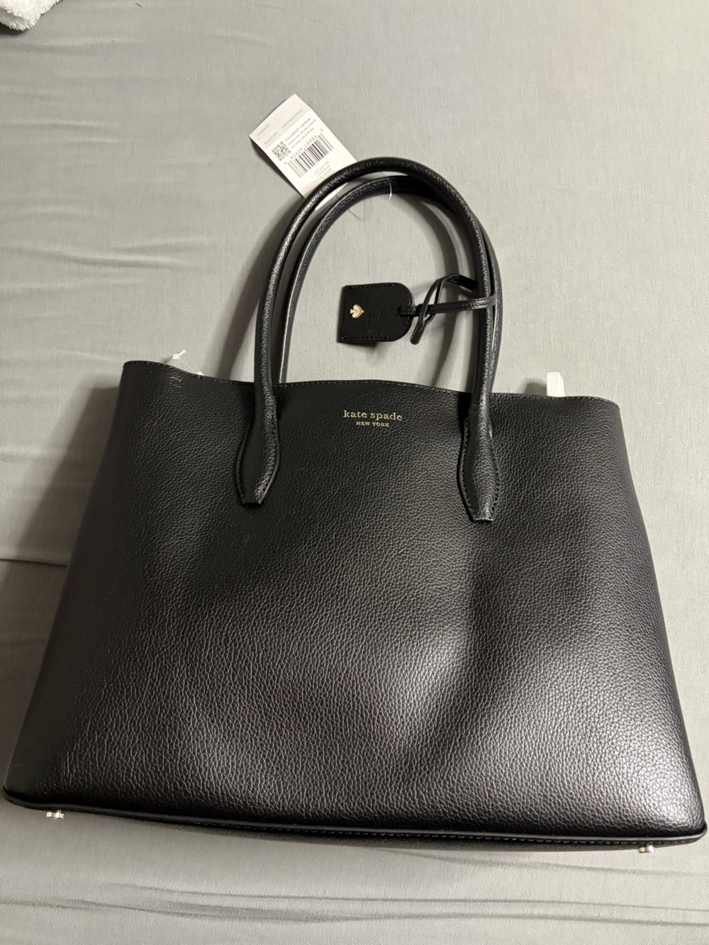 Kate Spade Black Medium Top Zip Satchel with Logo Tag Charm and Gold Hardware